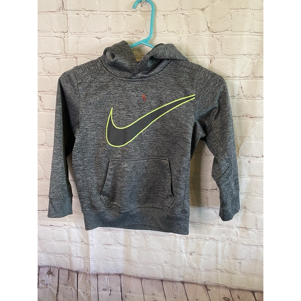 NIKE Boys Therma-FIT‎ Big Swoop Hoodie Size 7 Gray Lime